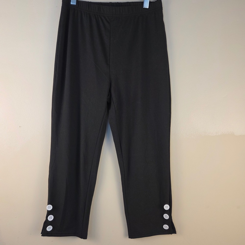 Womens 2 Pack Black and White Cropped Capris Leggings Button Detail Size M
